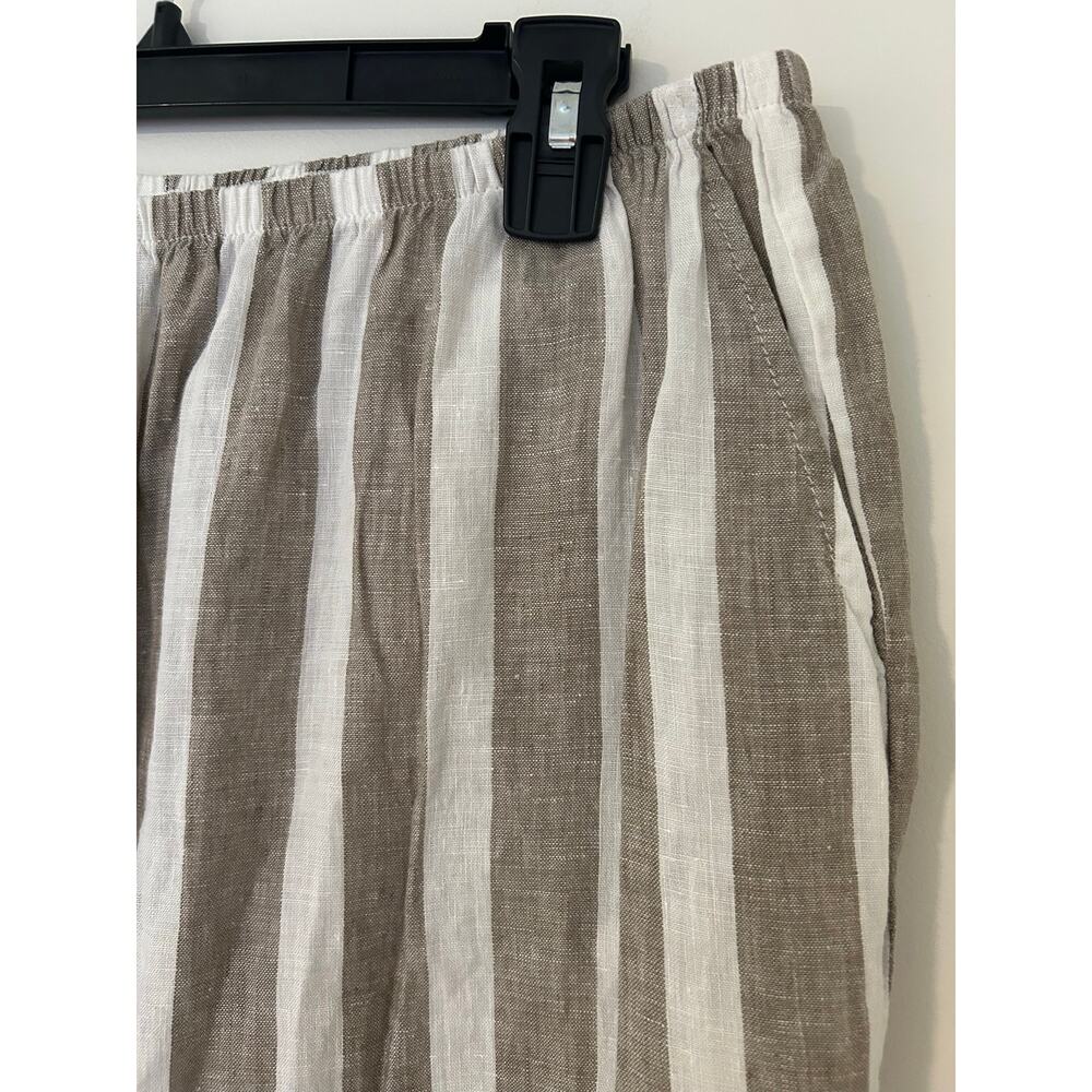 FLAX 100% Linen Vertical Stripe White Taupe Pant Wide Leg EUC L - Picture 4 of 10